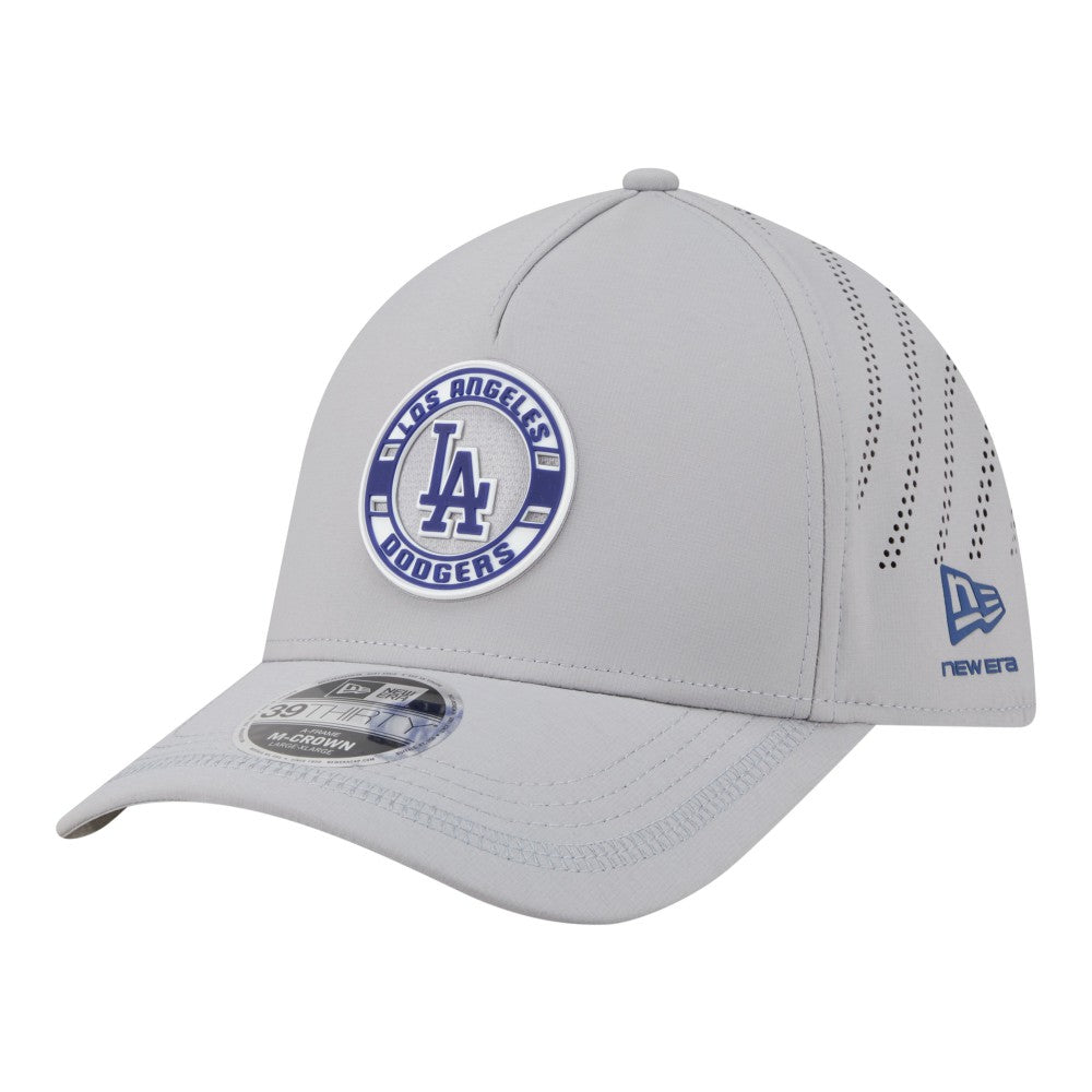 Los Angeles Dodgers Patch 39THIRTY A-Frame M-Crown Perforated Flex Hat Gray | New Era