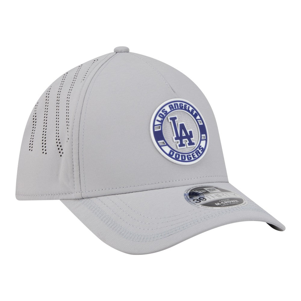 Los Angeles Dodgers Patch 39THIRTY A-Frame M-Crown Perforated Flex Hat Gray | New Era