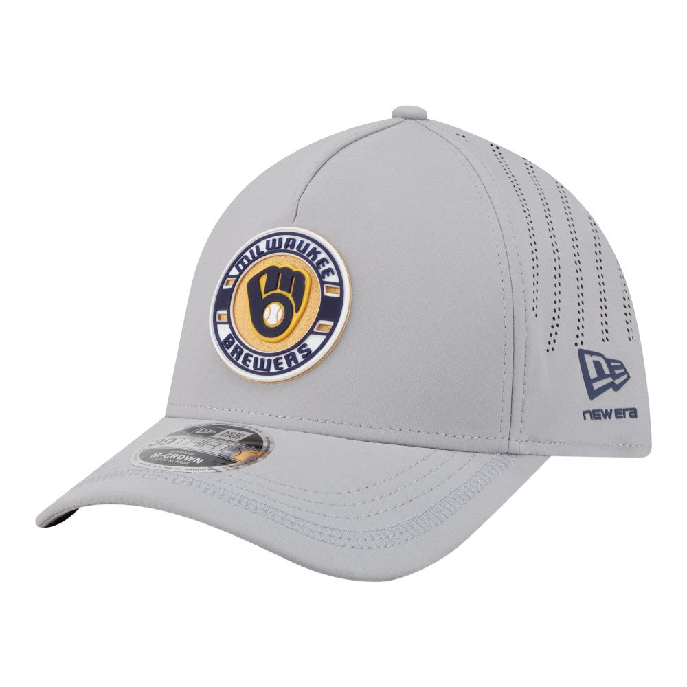 Milwaukee Brewers Patch 39THIRTY A-Frame M-Crown Perforated Flex Hat Gray | New Era