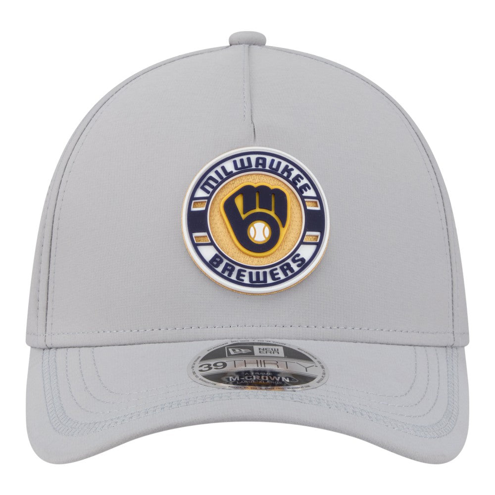 Milwaukee Brewers Patch 39THIRTY A-Frame M-Crown Perforated Flex Hat Gray | New Era