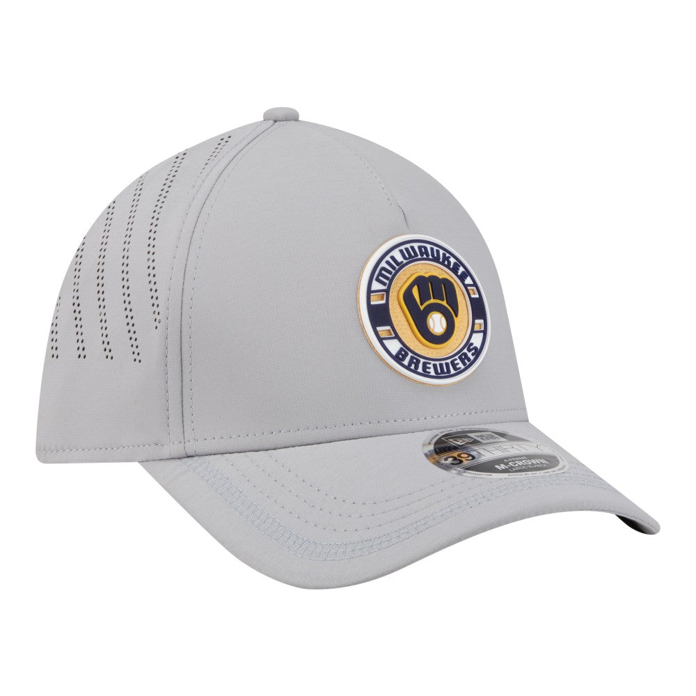 Milwaukee Brewers Patch 39THIRTY A-Frame M-Crown Perforated Flex Hat Gray | New Era