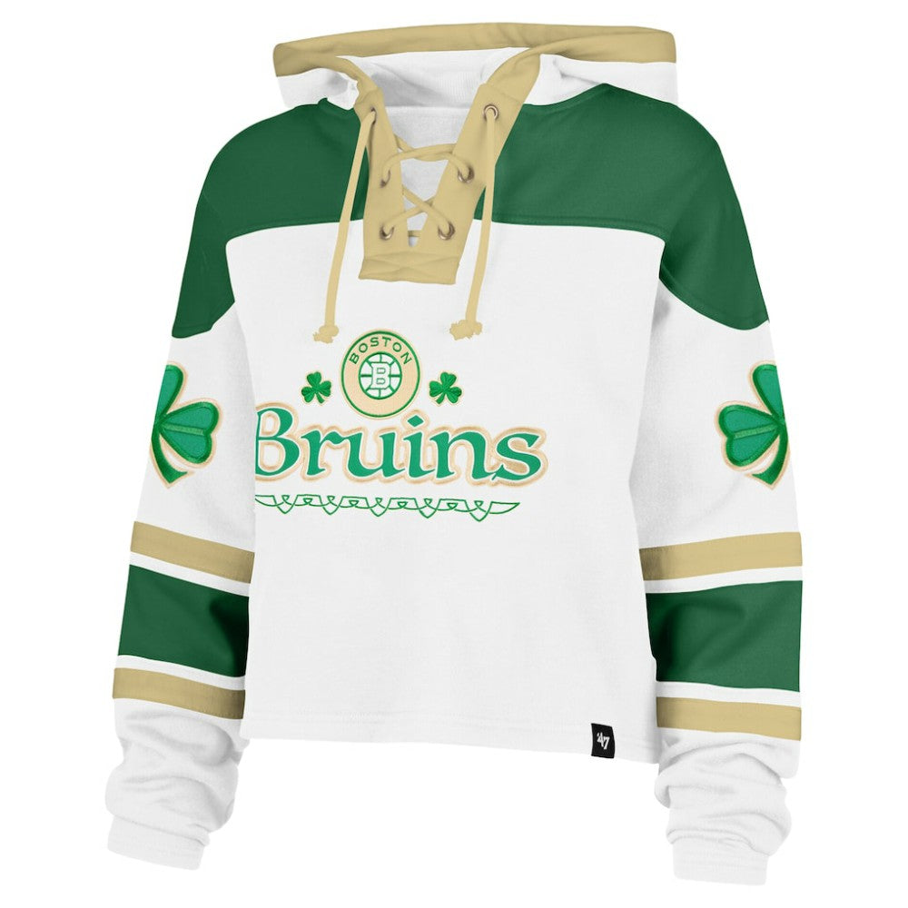 Boston Bruins '47 Women's McLucky Cropped Lacer Hoodie White