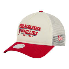 Philadelphia Phillies Women's Retro 9FORTY M-Crown A-Frame Trucker Adjustable Hat Light Beige/Red | New Era