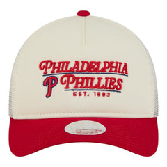 Philadelphia Phillies Women's Retro 9FORTY M-Crown A-Frame Trucker Adjustable Hat Light Beige/Red | New Era