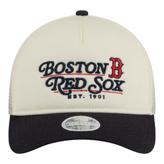Boston Red Sox Women's Retro 9FORTY M-Crown A-Frame Trucker Adjustable Hat Light Beige/Navy | New Era