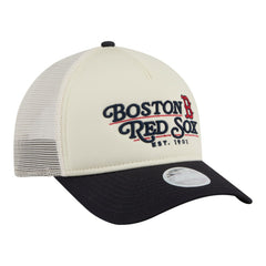 Boston Red Sox Women's Retro 9FORTY M-Crown A-Frame Trucker Adjustable Hat Light Beige/Navy | New Era