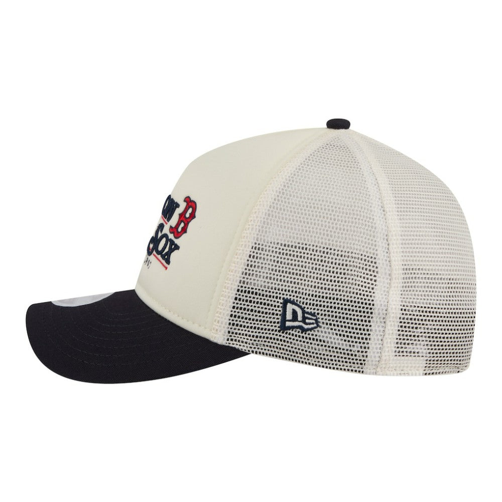 Boston Red Sox Women's Retro 9FORTY M-Crown A-Frame Trucker Adjustable Hat Light Beige/Navy | New Era