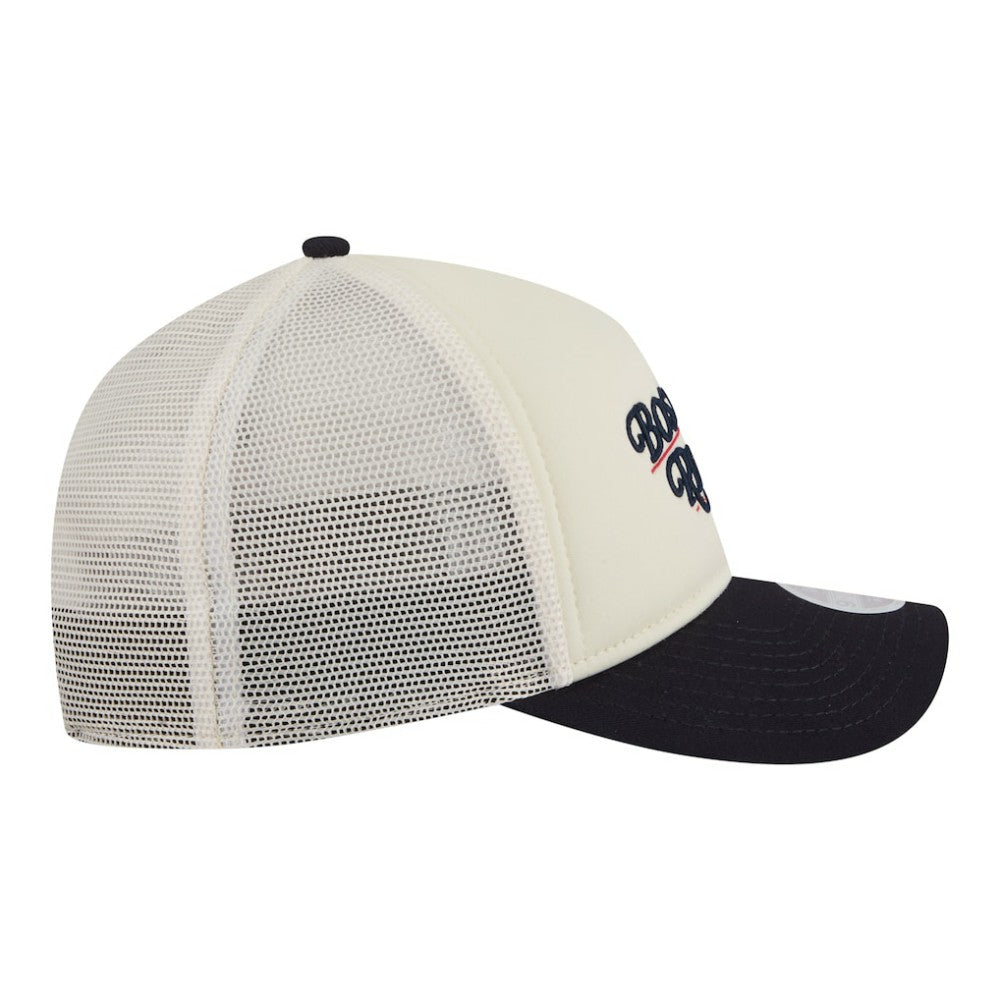 Boston Red Sox Women's Retro 9FORTY M-Crown A-Frame Trucker Adjustable Hat Light Beige/Navy | New Era