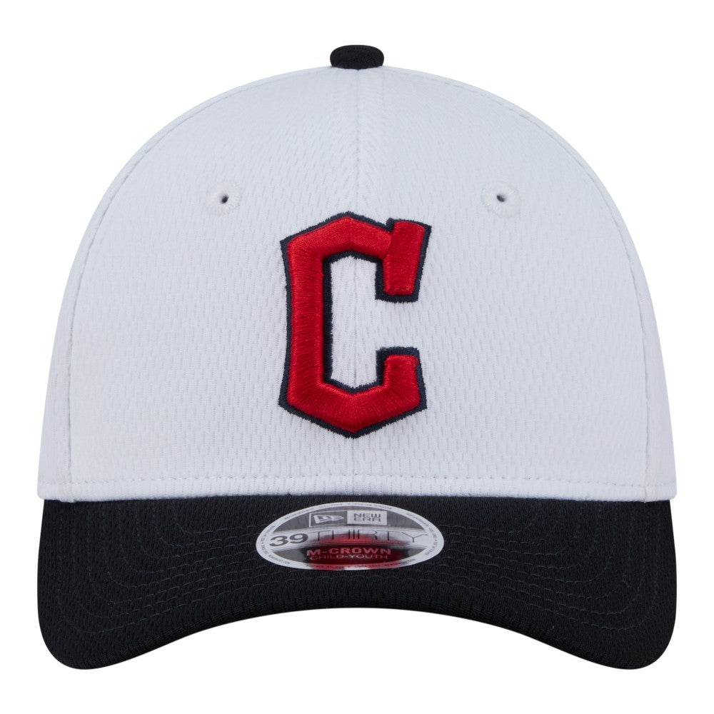 Cleveland Guardians Youth Baseball 39THIRTY M-Crown Flex Hat White/Navy | New Era