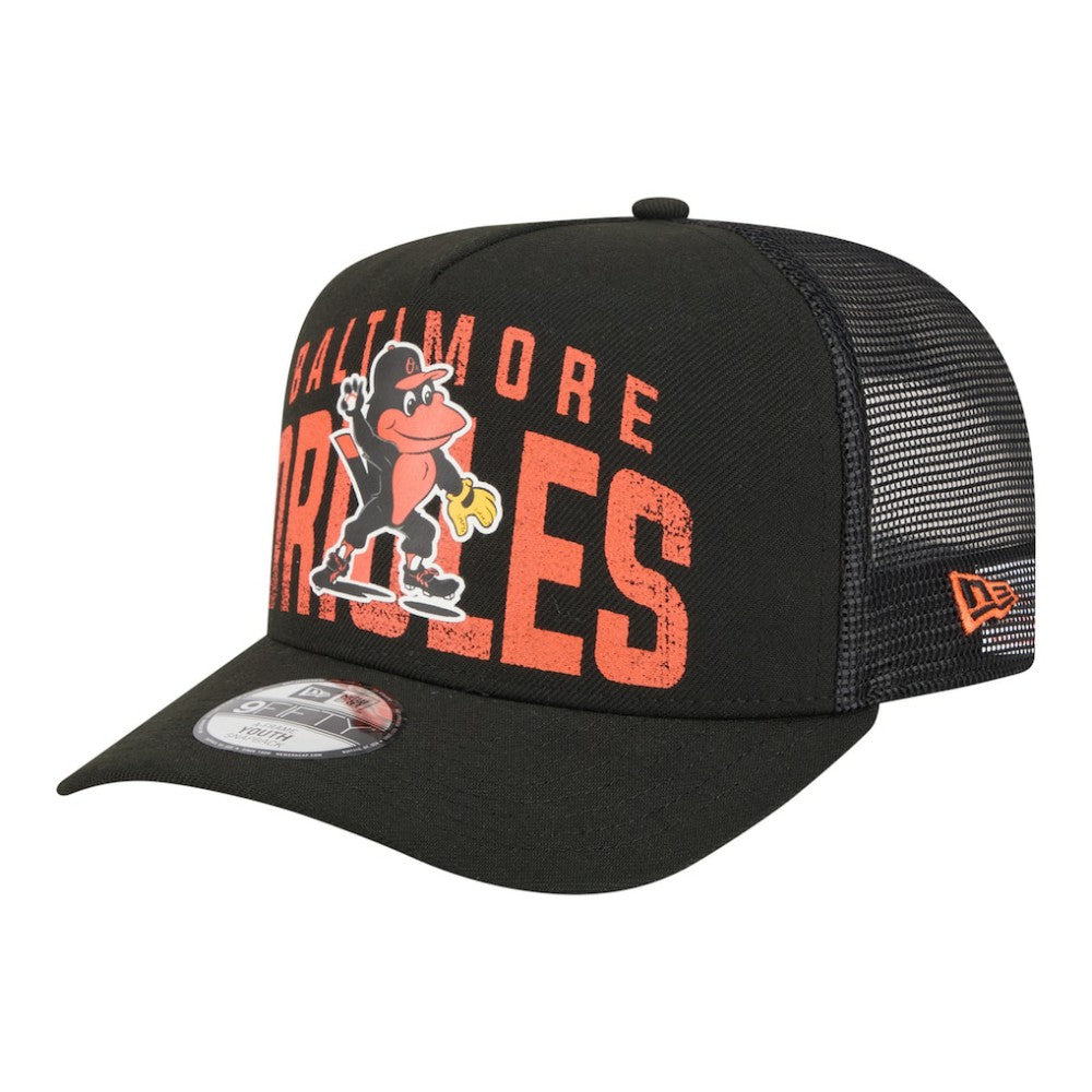Baltimore Orioles Youth Logo Fade A-Frame 9FIFTY Snapback Hat Black | New Era