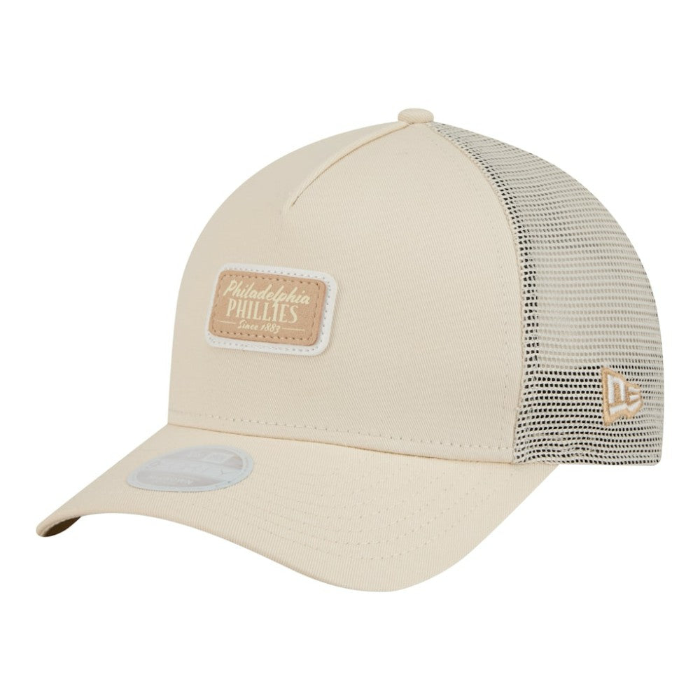 Philadelphia Phillies Women's Tonal Patch 9FORTY M-Crown A-Frame Trucker Adjustable Hat Light Beige | New Era
