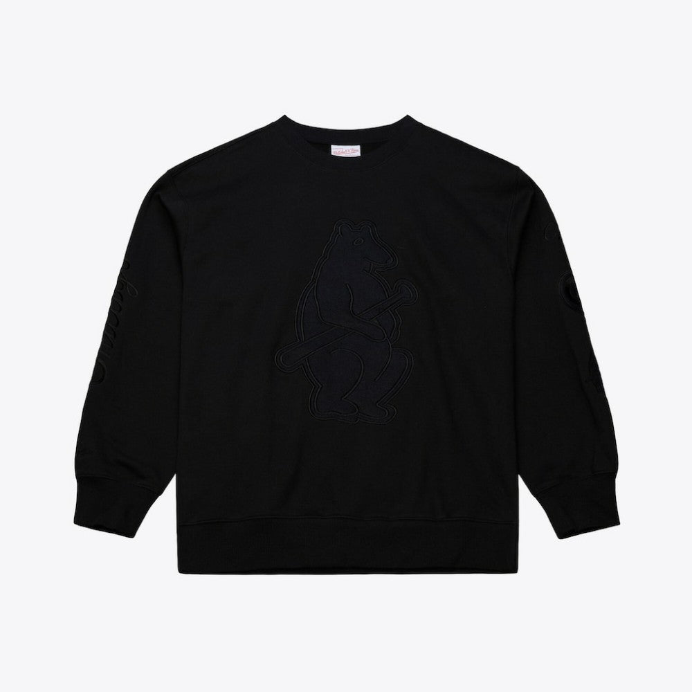 Chicago Cubs Phantom Fleece Crewneck Sweatshirt Black | Mitchell & Ness