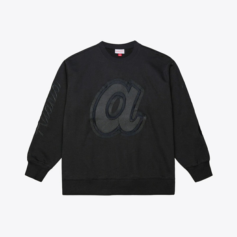 Atlanta Braves Phantom Fleece Crewneck Sweatshirt Black | Mitchell & Ness