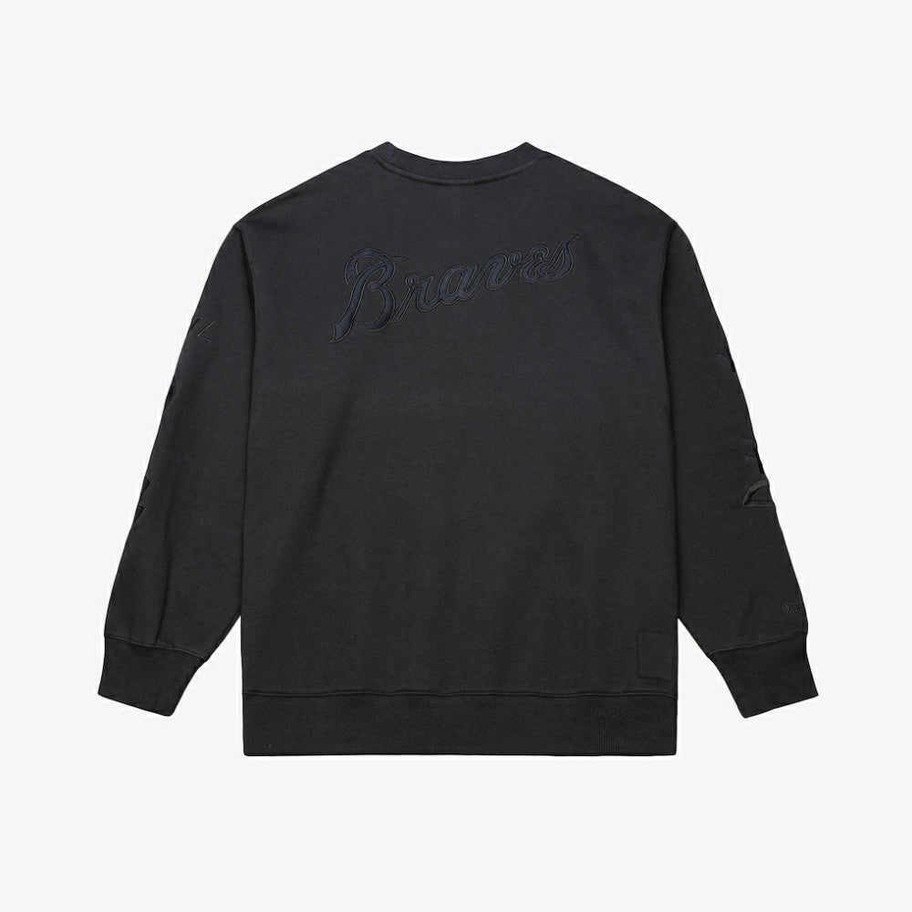 Atlanta Braves Phantom Fleece Crewneck Sweatshirt Black | Mitchell & Ness