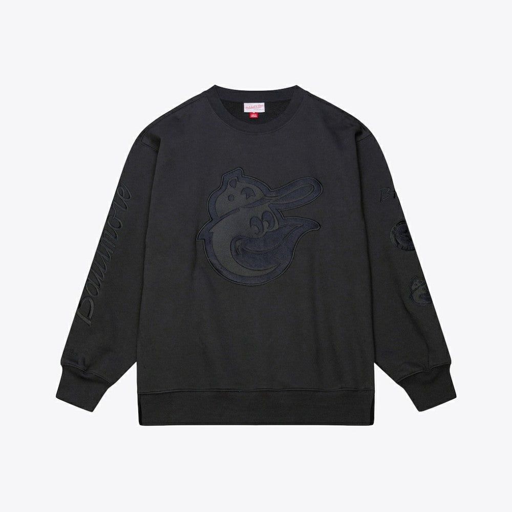 Baltimore Orioles Phantom Fleece Crewneck Sweatshirt Black | Mitchell & Ness