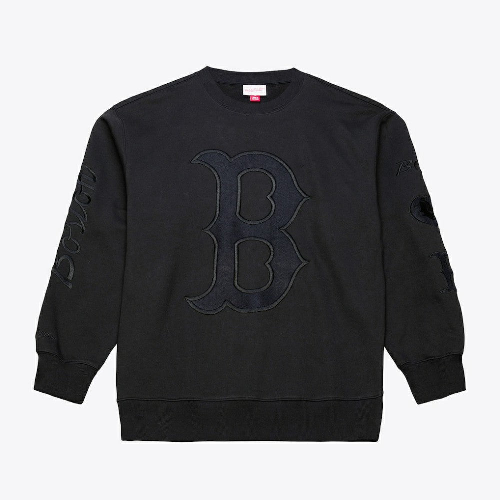 Boston Red Sox Phantom Fleece Crewneck Sweatshirt Black | Mitchell & Ness