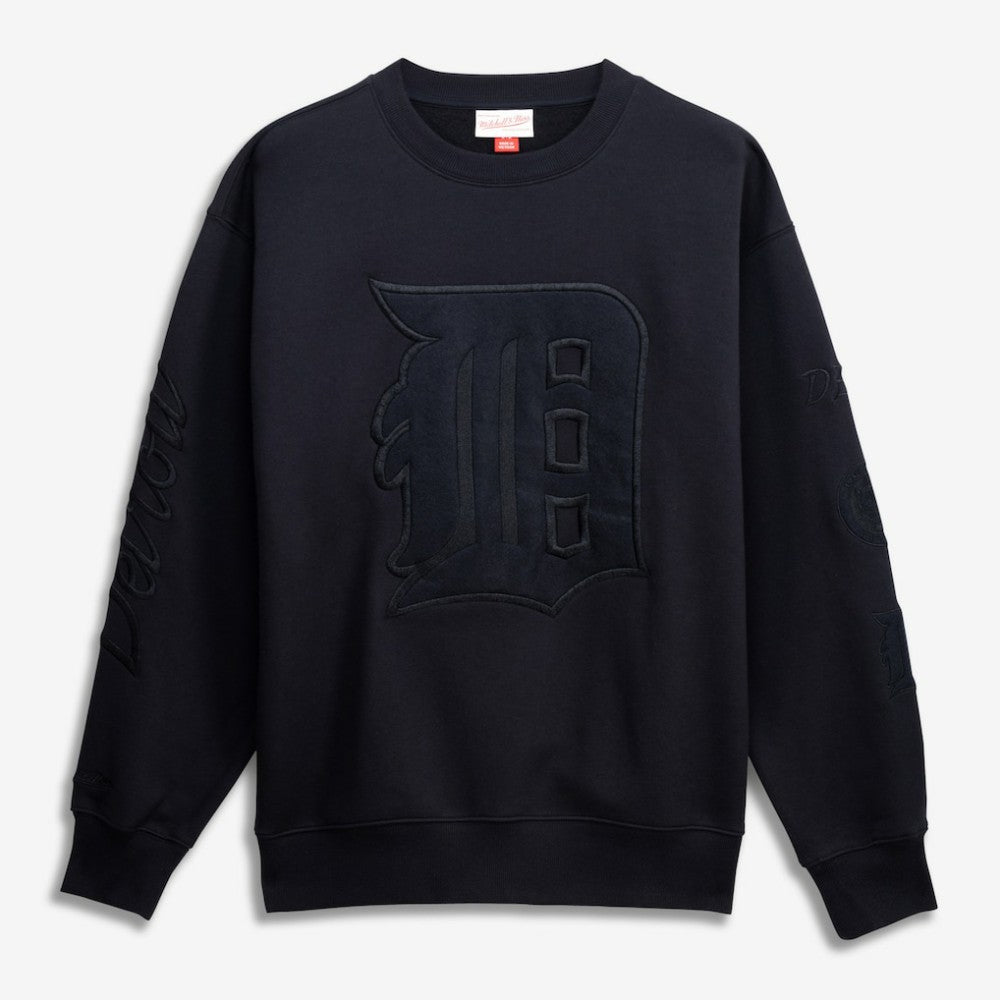 Detroit Tigers Phantom Fleece Crewneck Sweatshirt Black | Mitchell & Ness