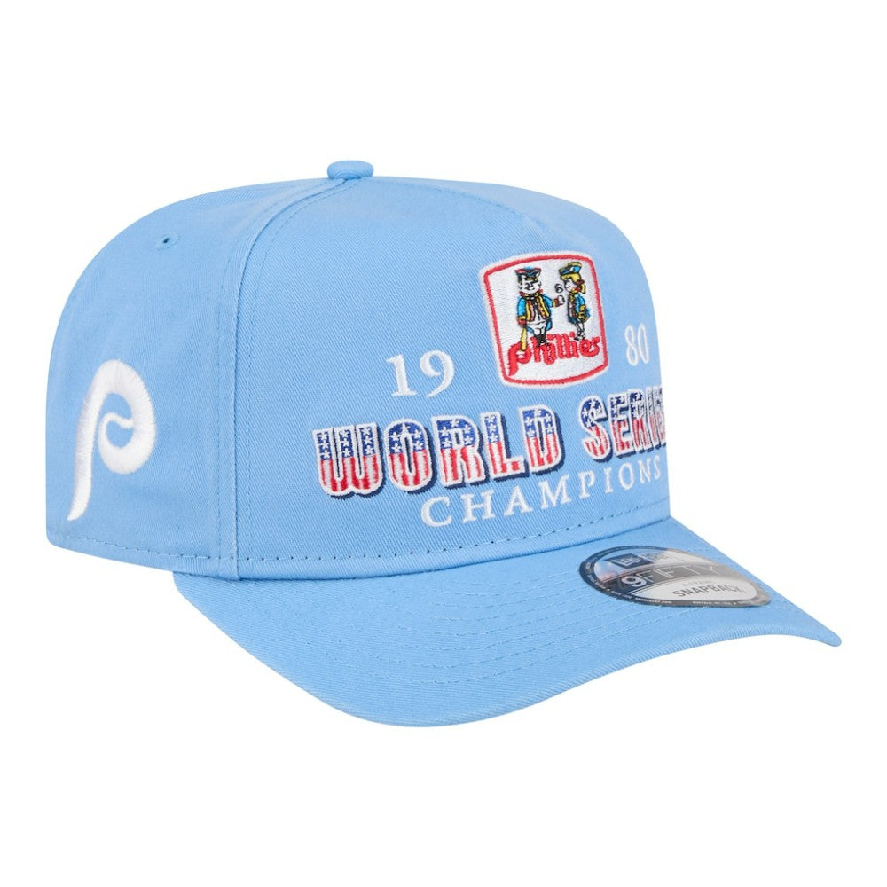 Philadelphia Phillies 1980 World Series Champions Throwback 9FIFTY A-Frame Snapback Hat Light Blue | New Era