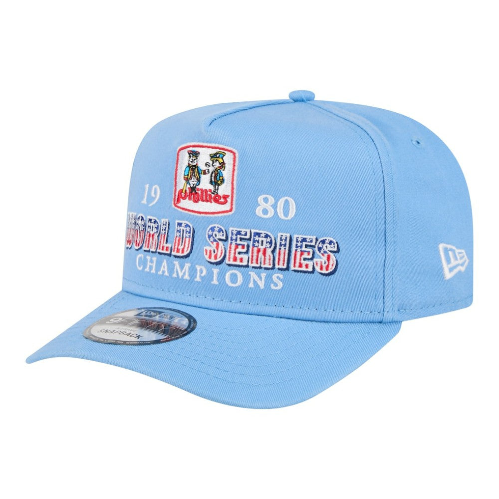 Philadelphia Phillies 1980 World Series Champions Throwback 9FIFTY A-Frame Snapback Hat Light Blue | New Era