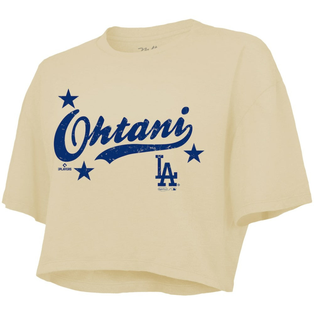 Shohei Ohtani Los Angeles Dodgers Majestic Threads Women's Boxy Crop Top Cream