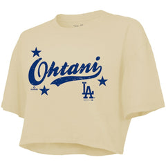 Shohei Ohtani Los Angeles Dodgers Majestic Threads Women's Boxy Crop Top Cream