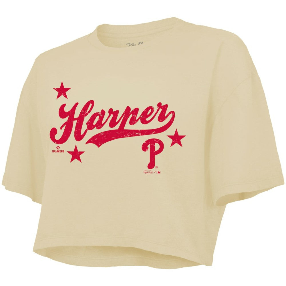 Bryce Harper Philadelphia Phillies Majestic Threads Women's Boxy Crop Top Cream