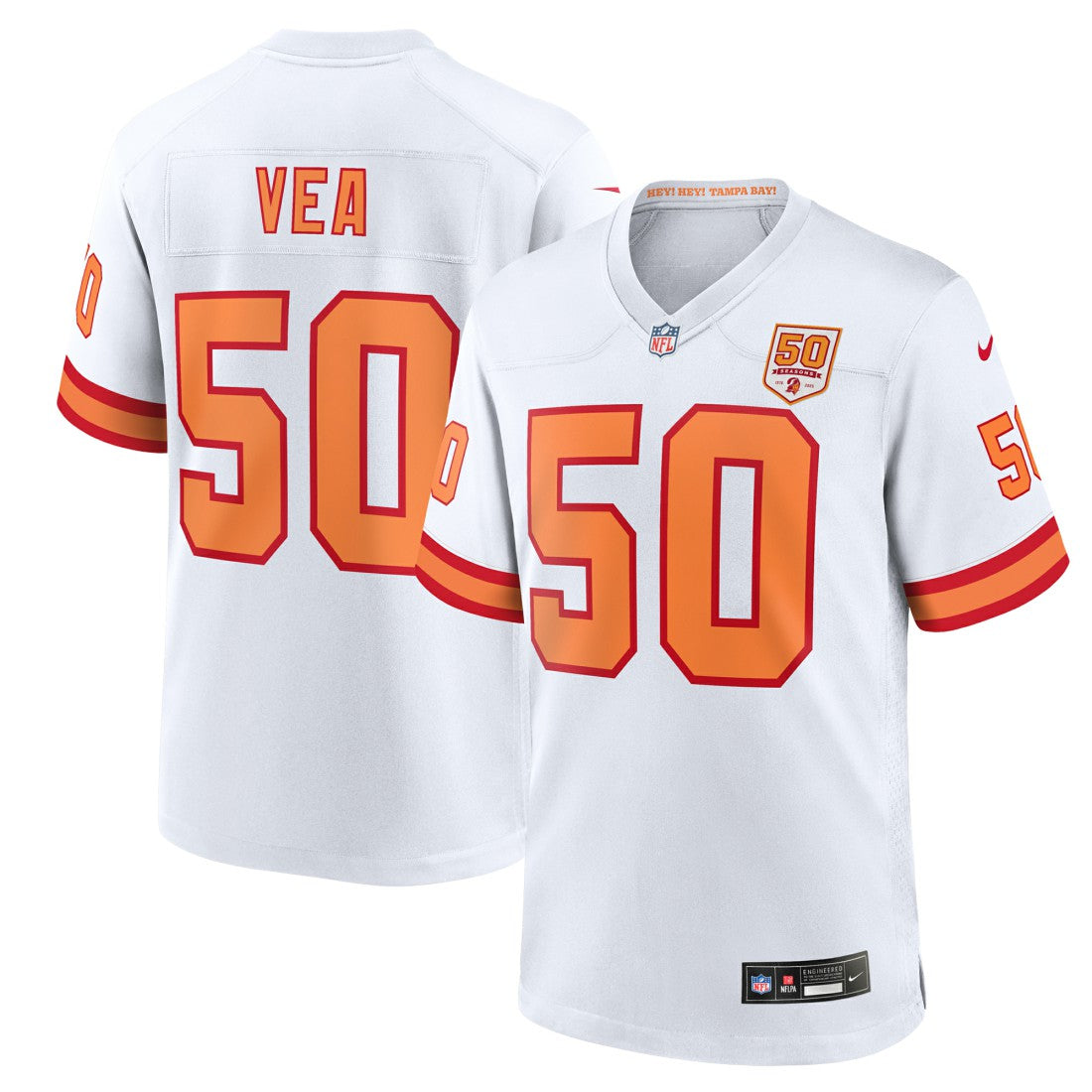 Vita Vea '76 Tampa Bay Buccaneers 50th Season Game Jersey - White