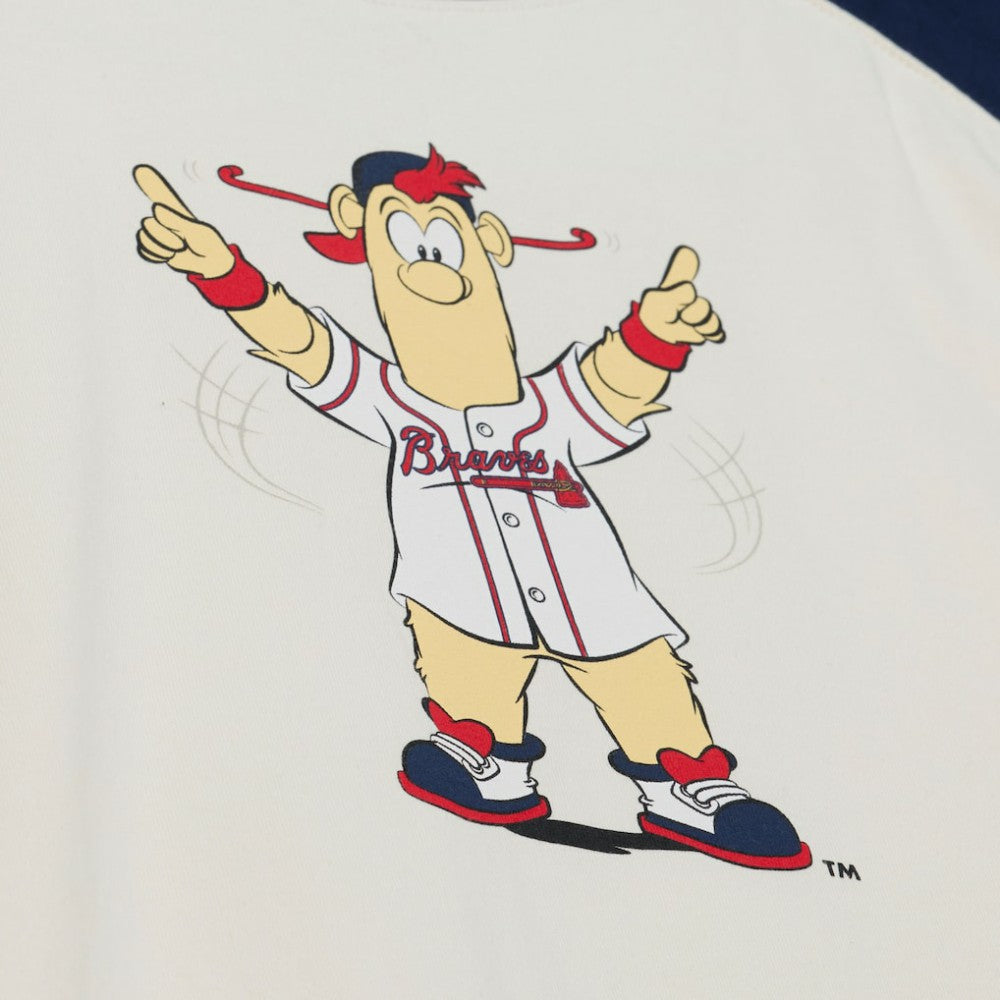 Atlanta Braves Women's Boyfriend Raglan T-Shirt Cream | Mitchell & Ness
