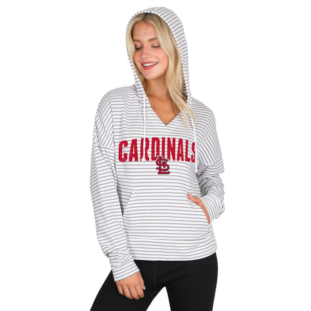 St. Louis Cardinals Concepts Sport Women's Liftoff Striped V-Neck Hoodie White/Gray
