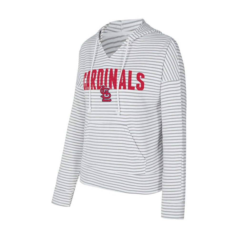St. Louis Cardinals Concepts Sport Women's Liftoff Striped V-Neck Hoodie White/Gray