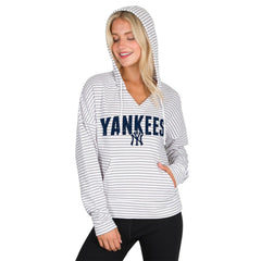 New York Yankees Concepts Sport Women's Liftoff Striped V-Neck Hoodie White/Gray