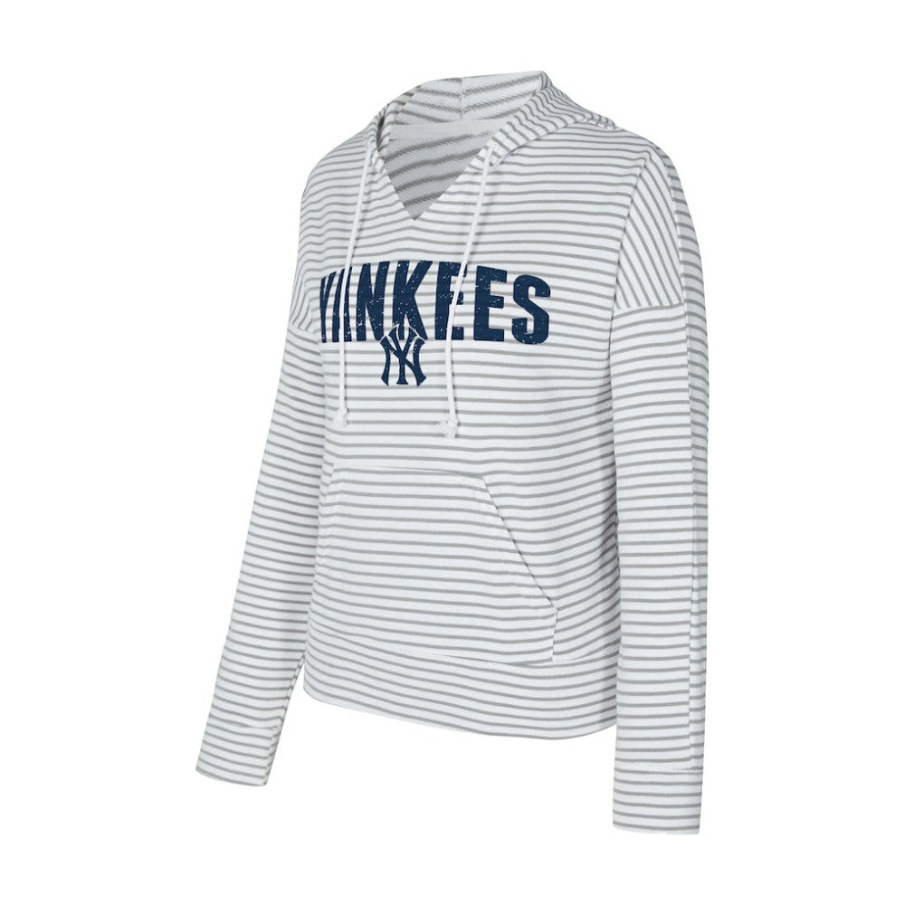 New York Yankees Concepts Sport Women's Liftoff Striped V-Neck Hoodie White/Gray