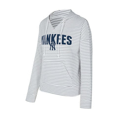 New York Yankees Concepts Sport Women's Liftoff Striped V-Neck Hoodie White/Gray