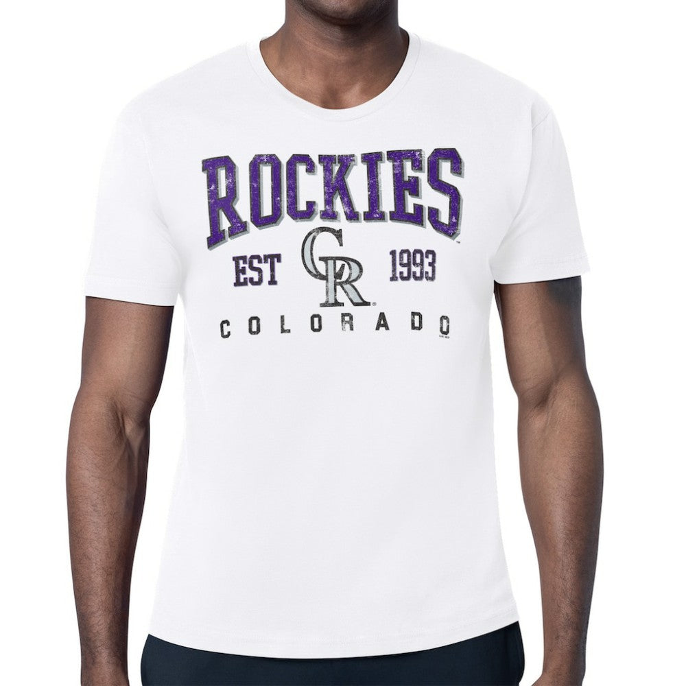 Colorado Rockies Starter Distressed Logo T-Shirt White