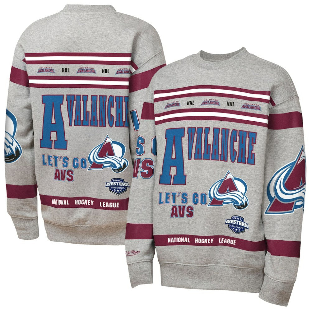 Colorado Avalanche Mitchell & Ness Youth Allover Print Fleece Crewneck Sweatshirt Heather Gray