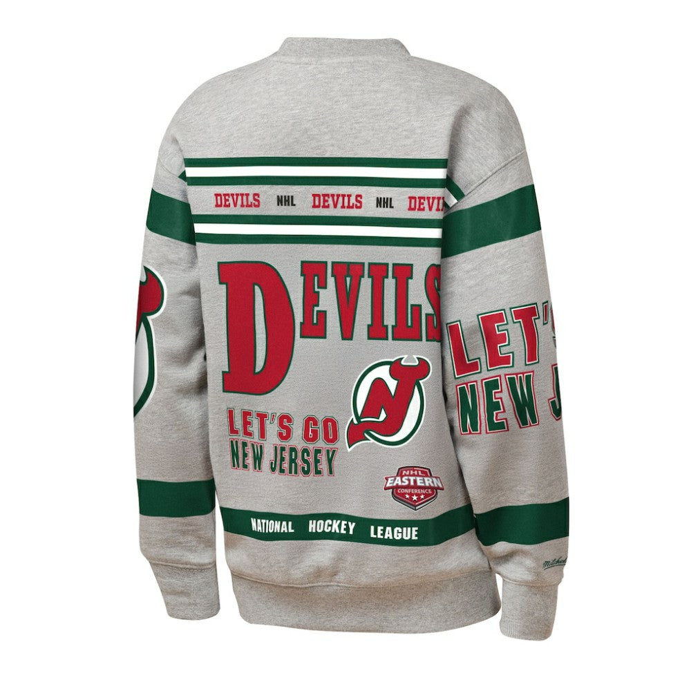 New Jersey Devils Mitchell & Ness Youth Allover Print Fleece Crewneck Sweatshirt Heather Gray
