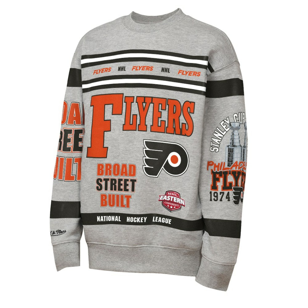 Philadelphia Flyers Mitchell & Ness Youth Allover Print Fleece Crewneck Sweatshirt Heather Gray