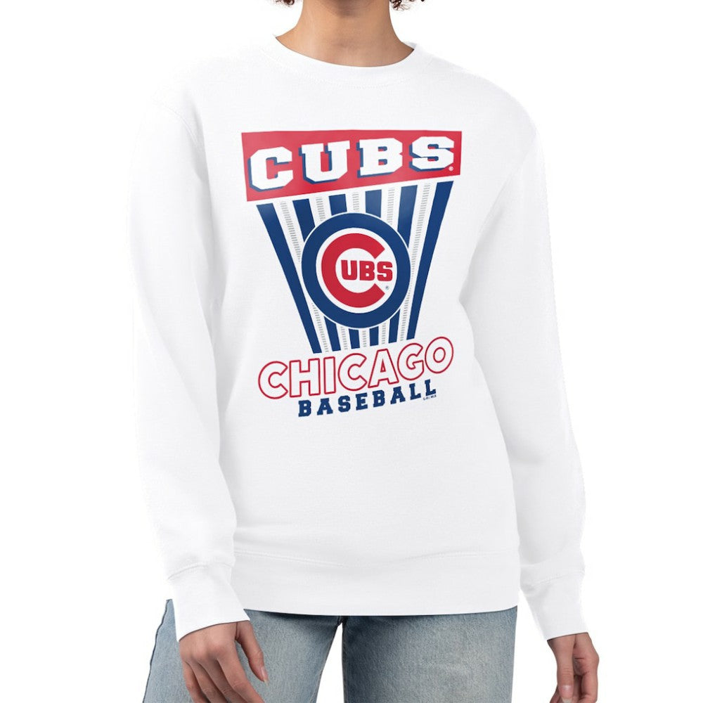 Chicago Cubs Starter Women's Poster Print Team Fleece Pullover Sweatshirt White