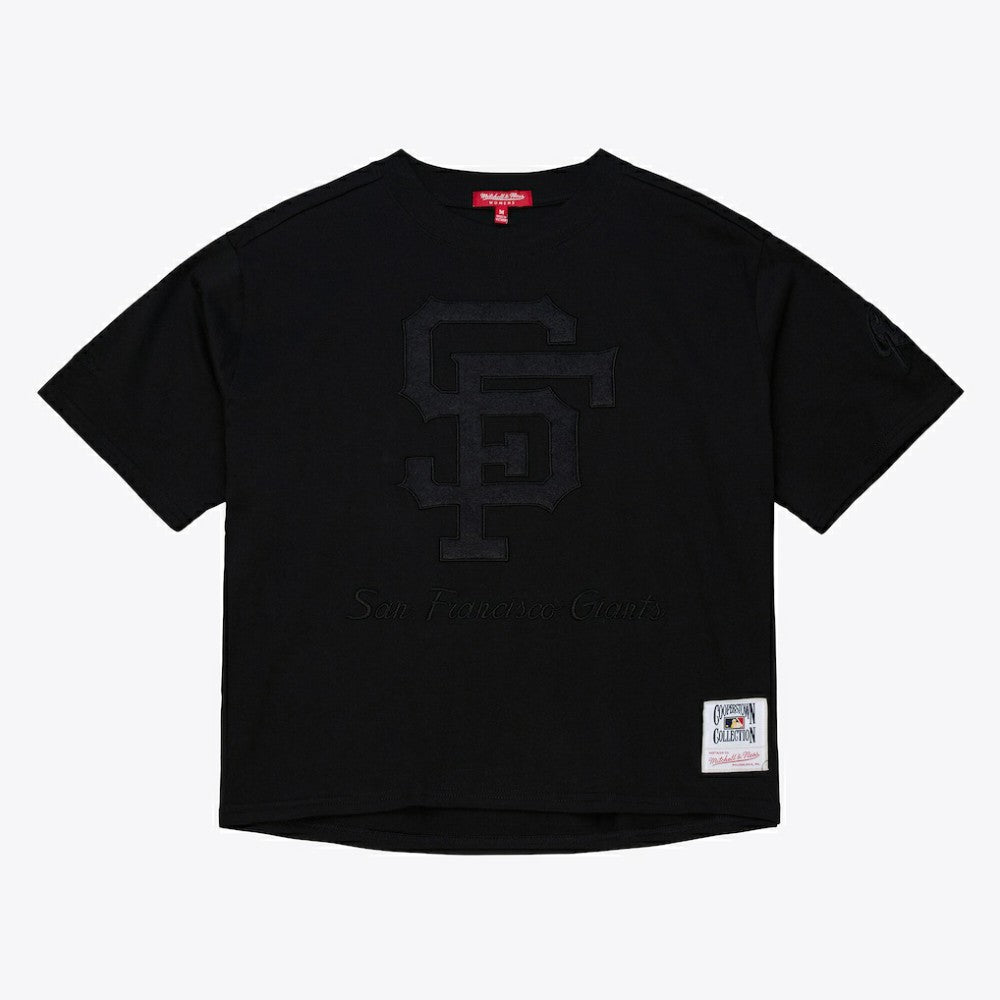San Francisco Giants Women's Cooperstown Collection Phantom Cropped T-Shirt Black | Mitchell & Ness