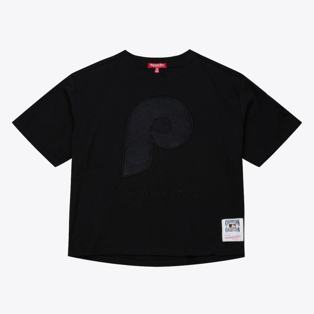 Philadelphia Phillies Women's Cooperstown Collection Phantom Cropped T-Shirt Black | Mitchell & Ness