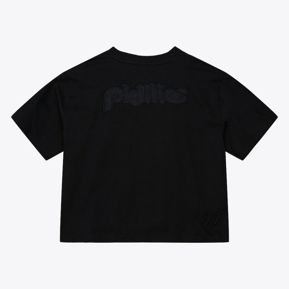 Philadelphia Phillies Women's Cooperstown Collection Phantom Cropped T-Shirt Black | Mitchell & Ness