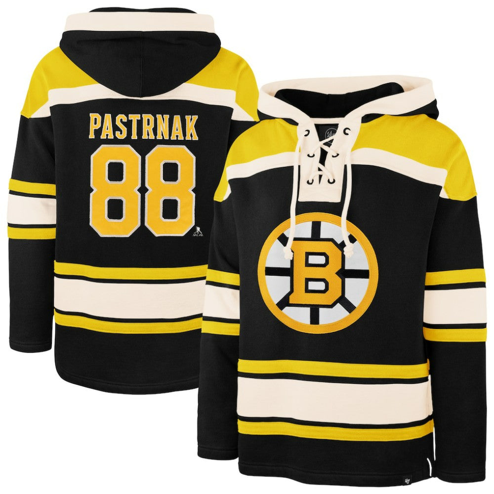 David Pastrnak Boston Bruins '47 Player Name & Number Lacer Hoodie Black