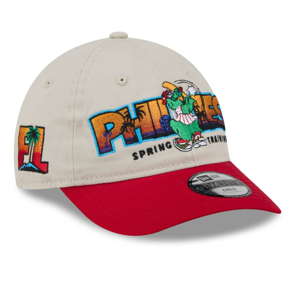 Philadelphia Phillies Youth 2026 Spring Training Fan Pack Batter 9TWENTY Adjustable Hat Stone/Red | New Era