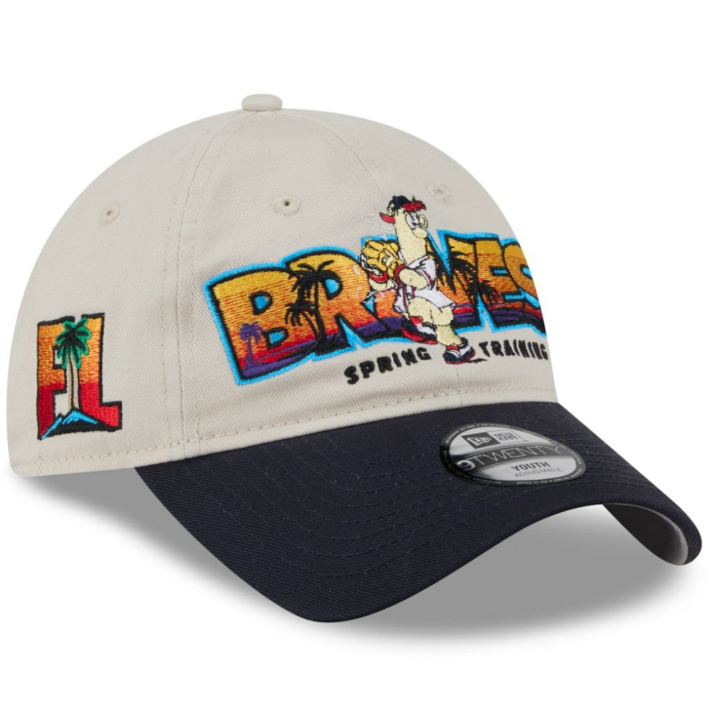 Atlanta Braves Youth 2026 Spring Training Fan Pack Batter 9TWENTY Adjustable Hat Stone/Navy | New Era