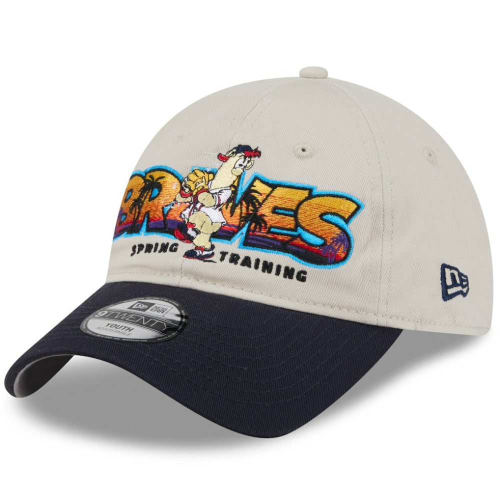 Atlanta Braves Youth 2026 Spring Training Fan Pack Batter 9TWENTY Adjustable Hat Stone/Navy | New Era