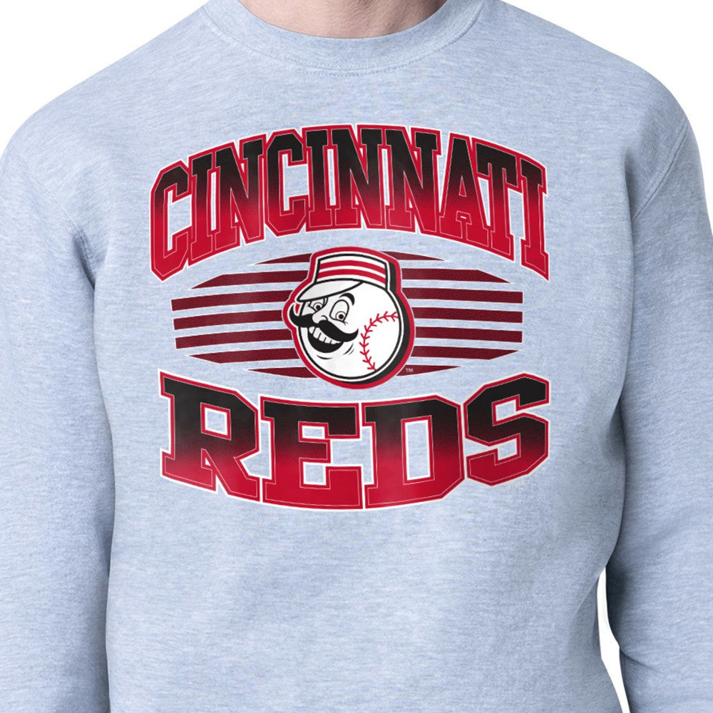 Cincinnati Reds Starter Team Grit Graphic Fleece Pullover Sweatshirt Heather Gray