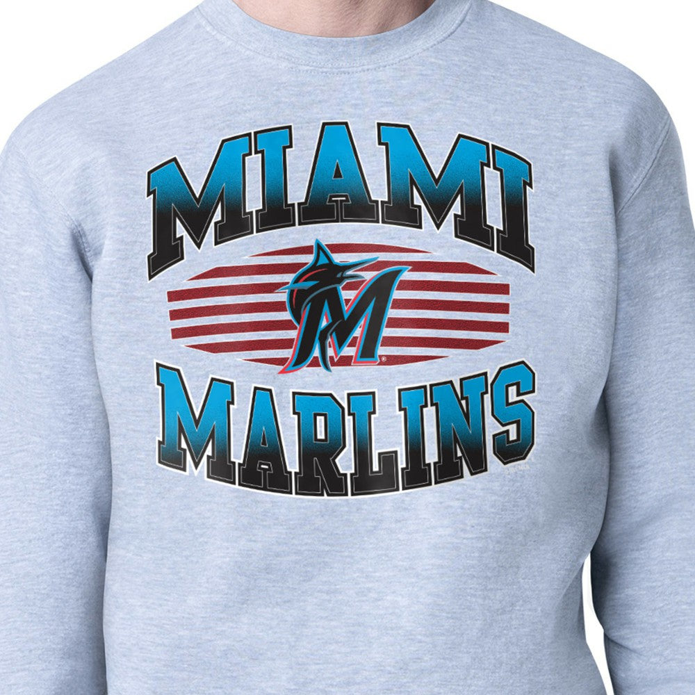 Miami Marlins Starter Team Grit Graphic Fleece Pullover Sweatshirt Heather Gray