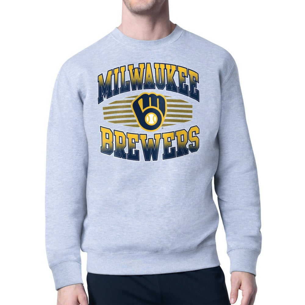 Milwaukee Brewers Starter Team Grit Graphic Fleece Pullover Sweatshirt Heather Gray