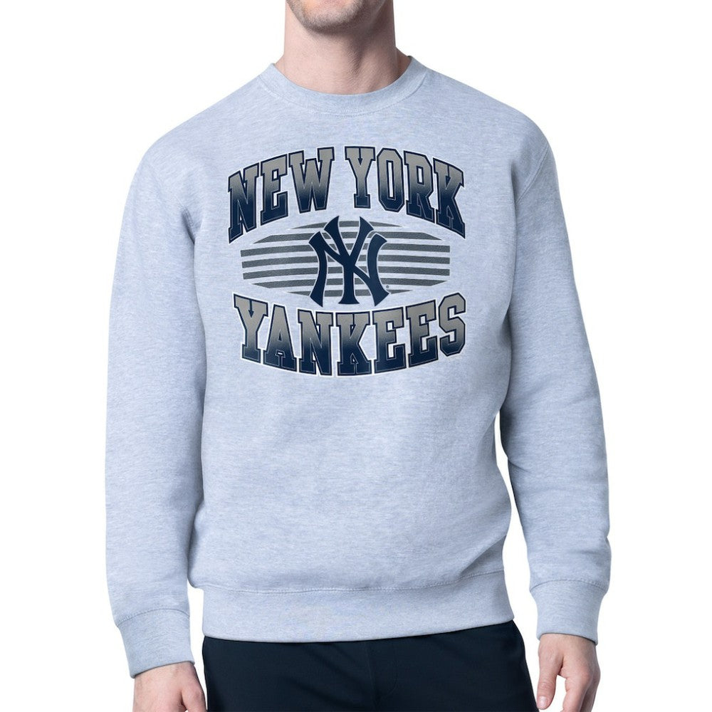 New York Yankees Starter Team Grit Graphic Fleece Pullover Sweatshirt Heather Gray
