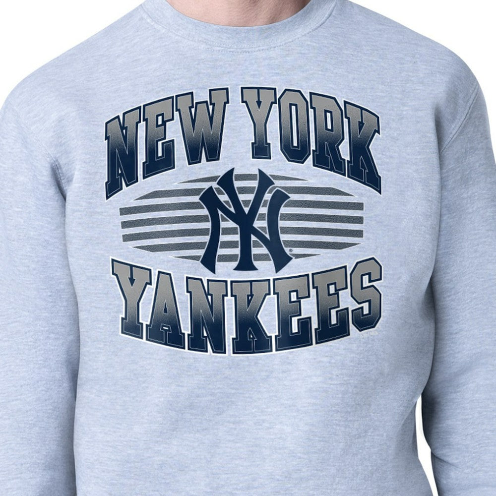 New York Yankees Starter Team Grit Graphic Fleece Pullover Sweatshirt Heather Gray